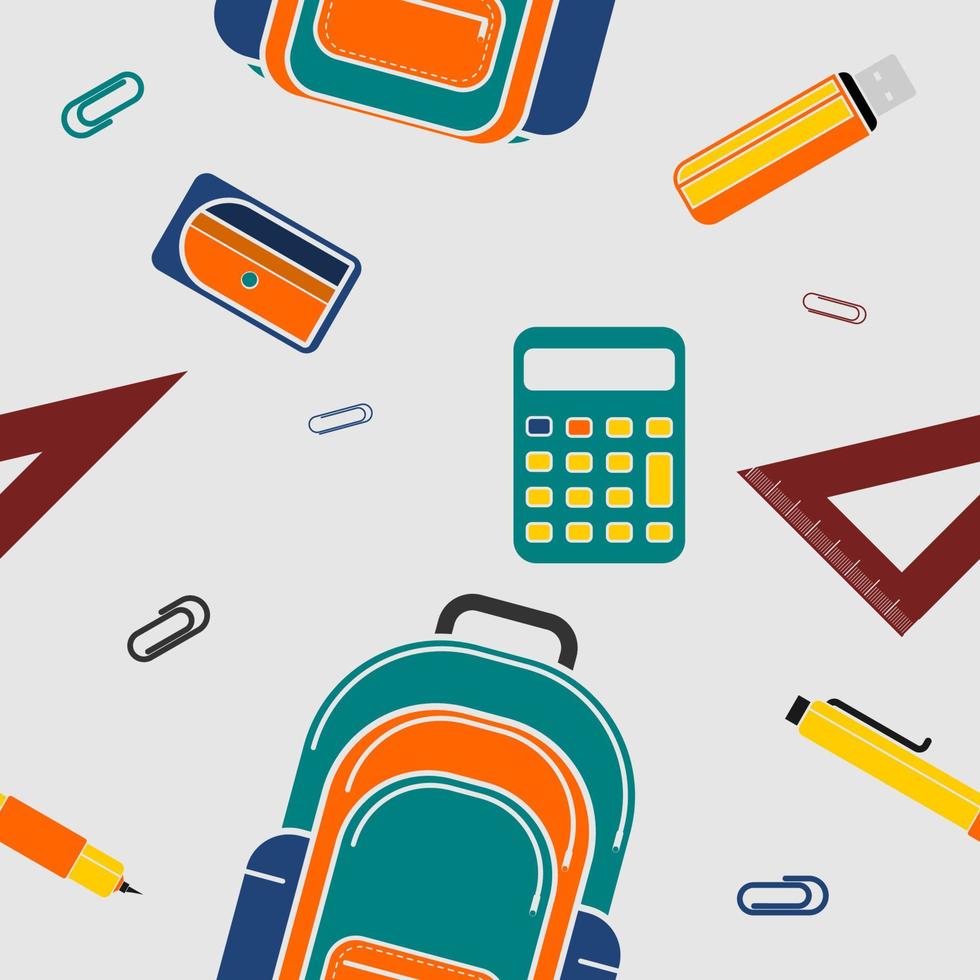 Editable Flat Style School Stuffs Vector Illustration Icons as Seamless Pattern for Creating Background and Decorative Element of Education Related Design