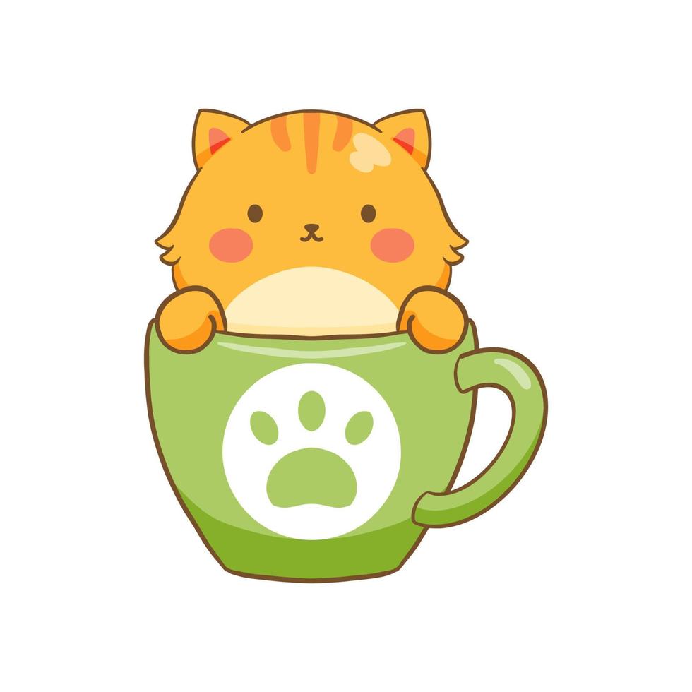 cute cat in cup illustration vector