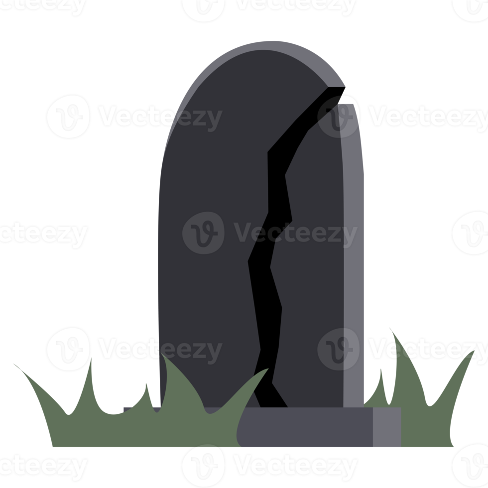 Gravestone Icon. Helloween headstone on the grass graveyard. Colorful png illustration.