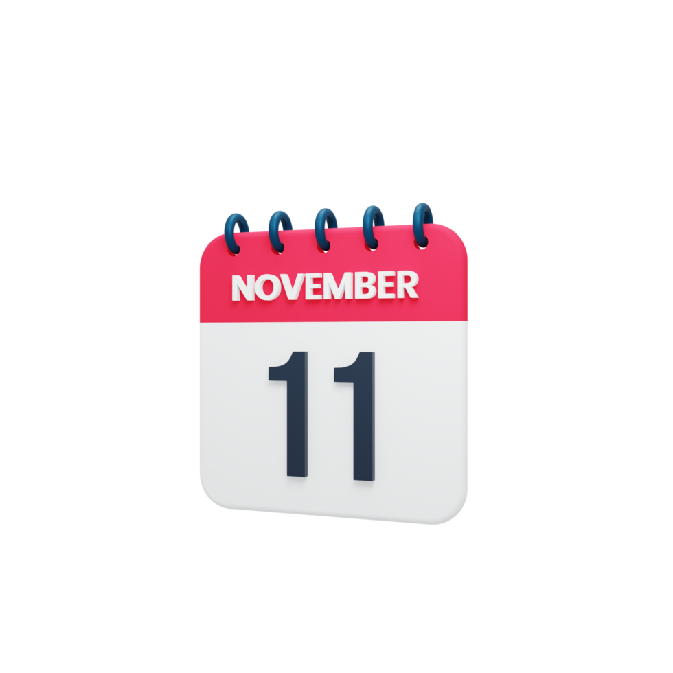 November Realistic Calendar Icon 3D Rendered Date November 11 png