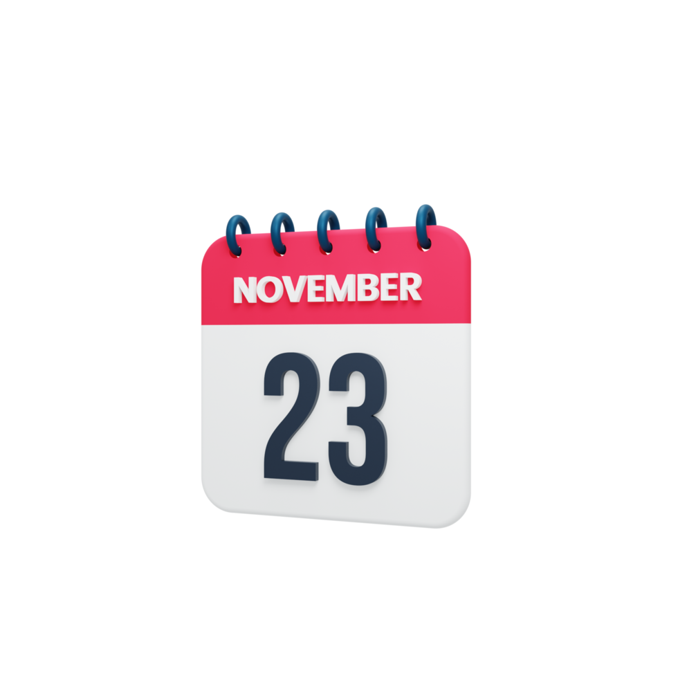 November Realistic Calendar Icon 3D Rendered Date November 23 png