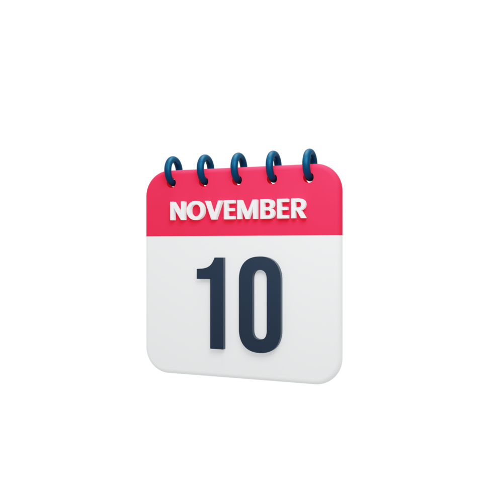 icono de calendario realista de noviembre fecha renderizada 3d 10 de noviembre png