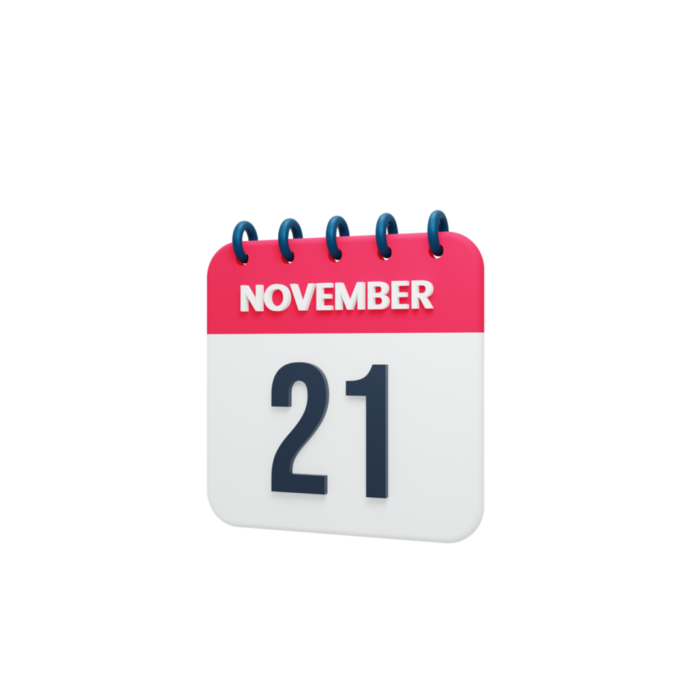 November Realistic Calendar Icon 3D Rendered Date November 21 png