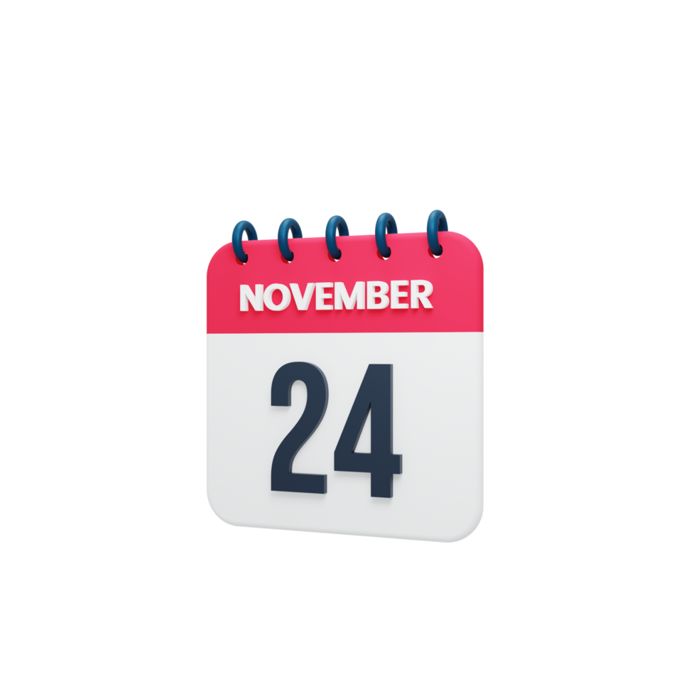 November Realistic Calendar Icon 3D Rendered Date November 24 png