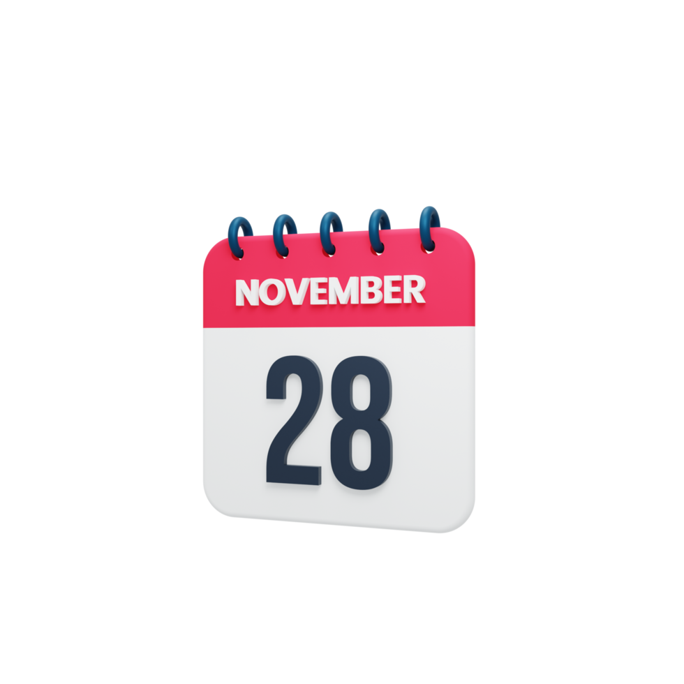 novembre realistico calendario icona 3d reso Data novembre 28 png