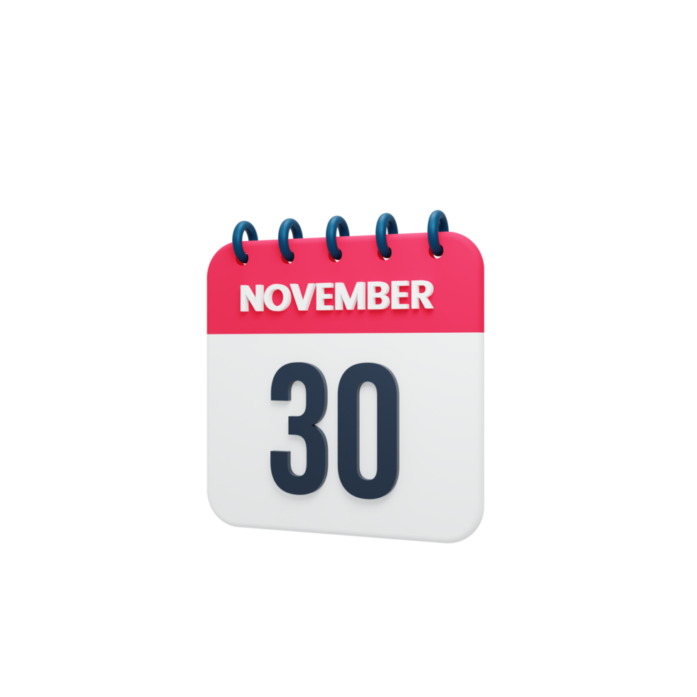 November Realistic Calendar Icon 3D Rendered Date November 30 png