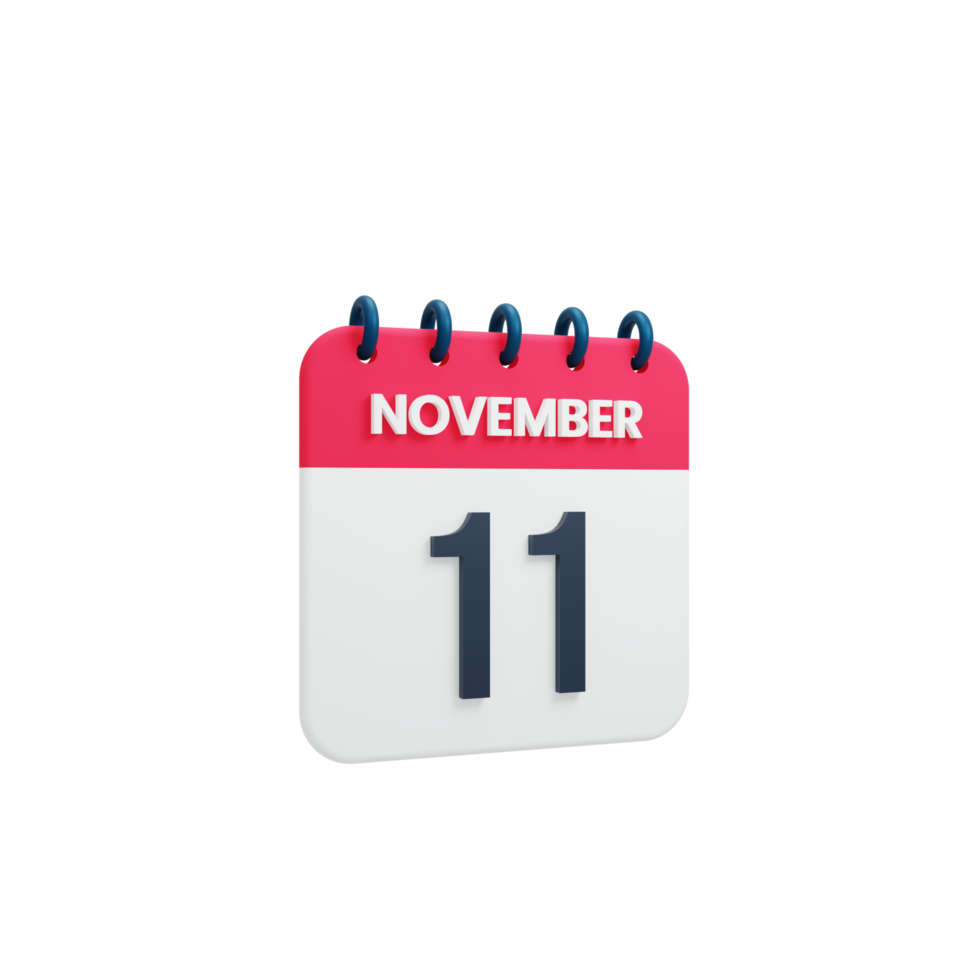 novembre calendrier réaliste icône 3d rendu date 11 novembre png