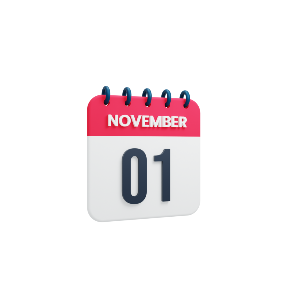 icono de calendario realista de noviembre fecha renderizada en 3d 01 de noviembre png