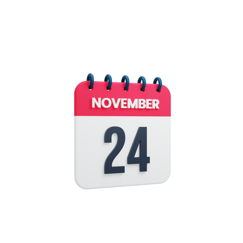 icono de calendario realista de noviembre fecha renderizada 3d 24 de noviembre png