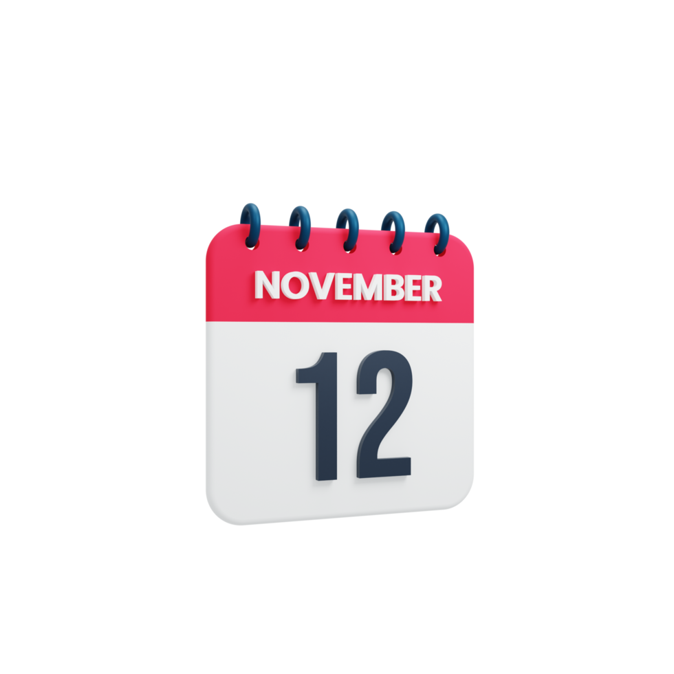 novembre calendrier réaliste icône 3d rendu date 12 novembre png