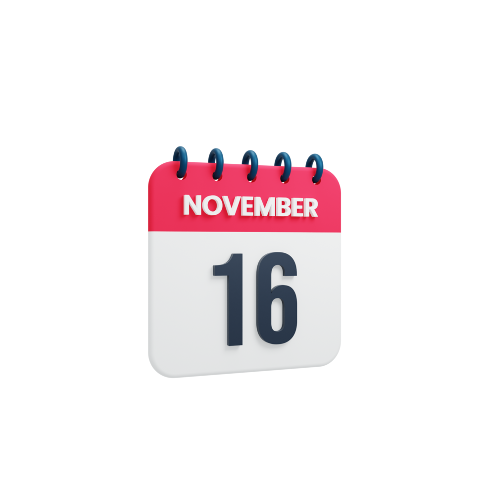 November Realistic Calendar Icon 3D Rendered Date November 16 png