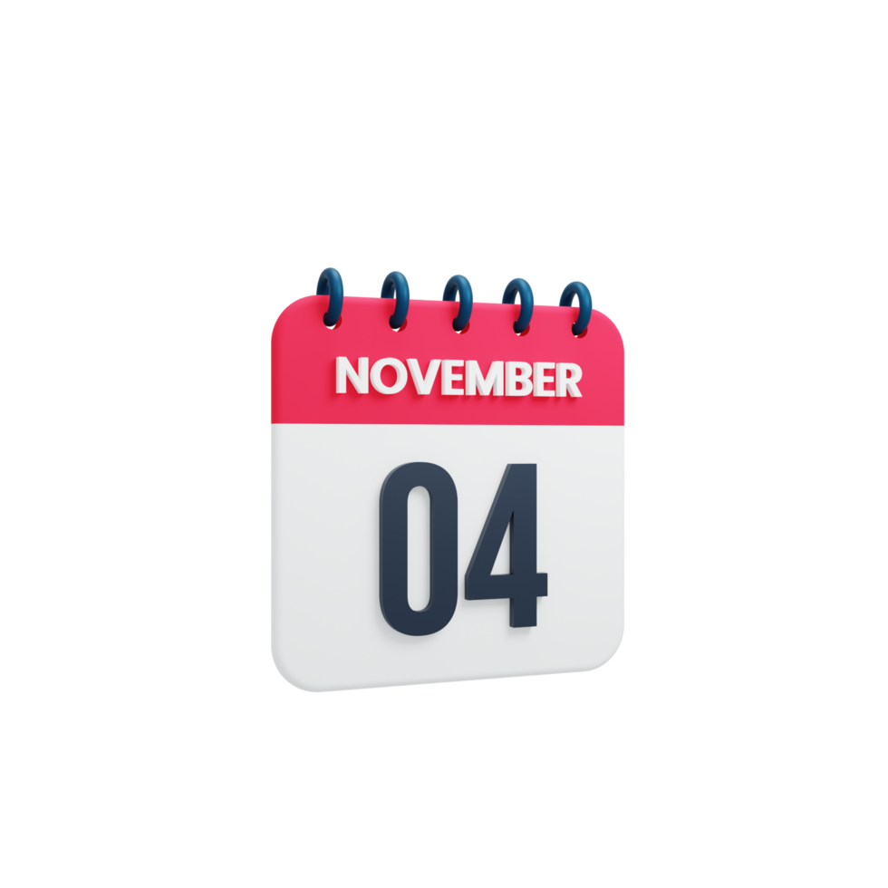 November Realistic Calendar Icon 3D Rendered Date November 04 png