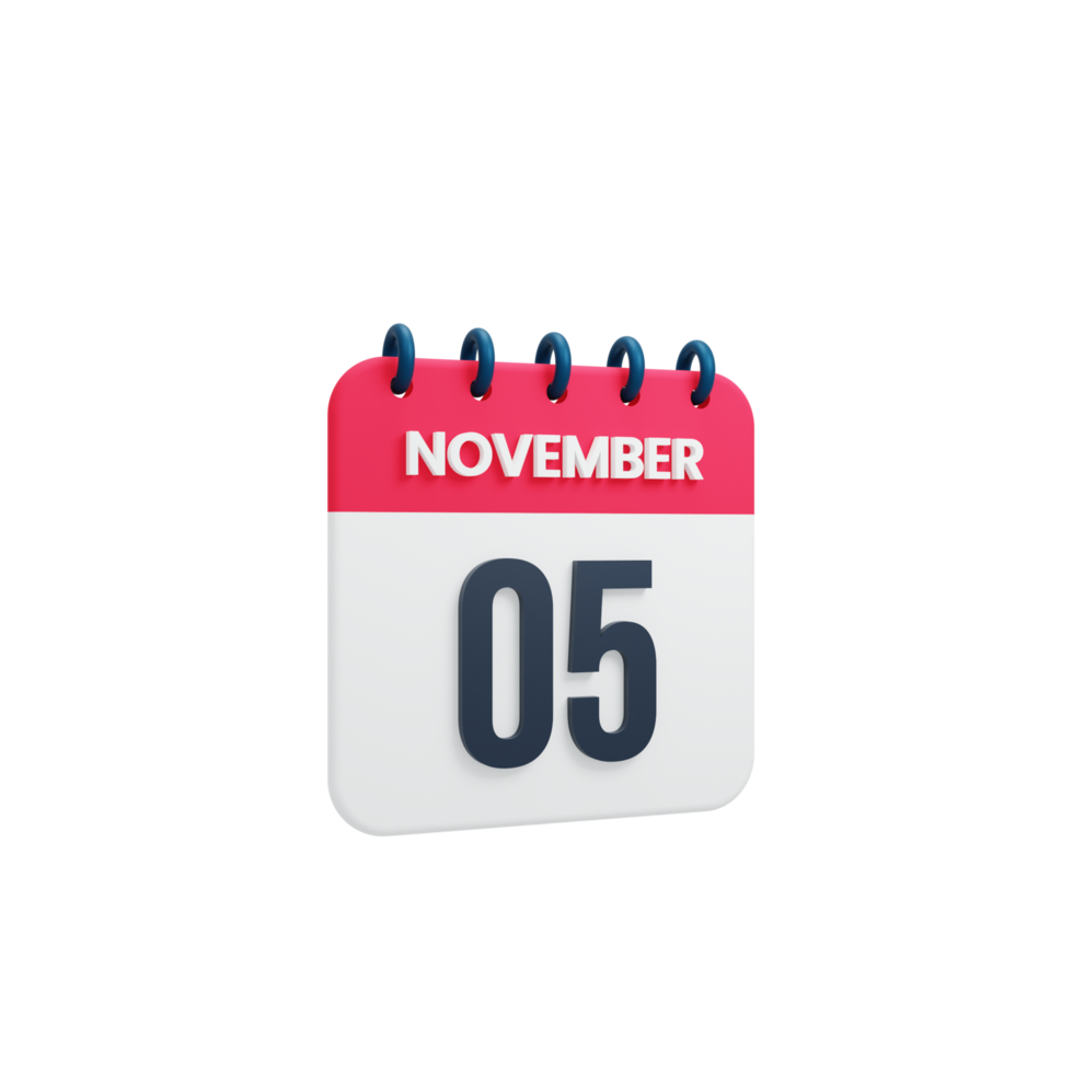 November Realistic Calendar Icon 3D Rendered Date November 05 png
