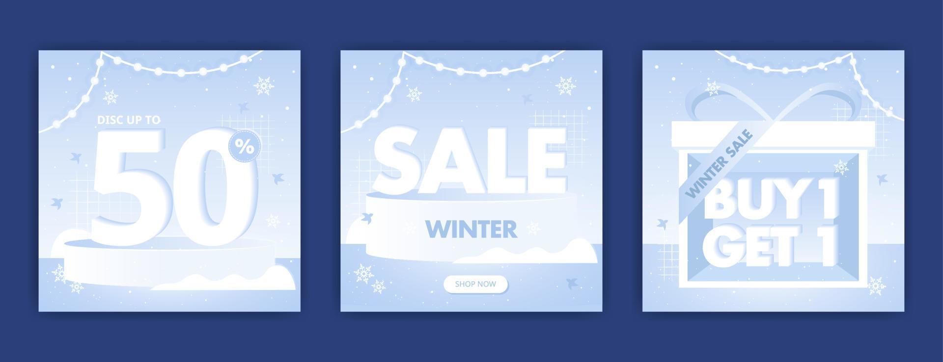 Social media post template design with winter theme vector