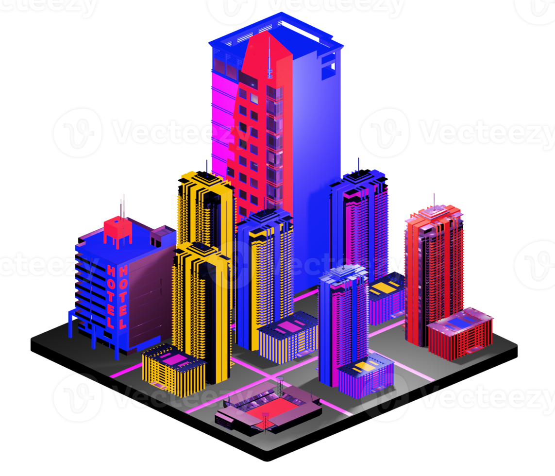 edificio isométrico en estilo retro png