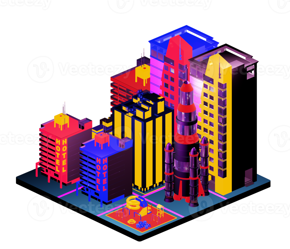 Retro isometric building png