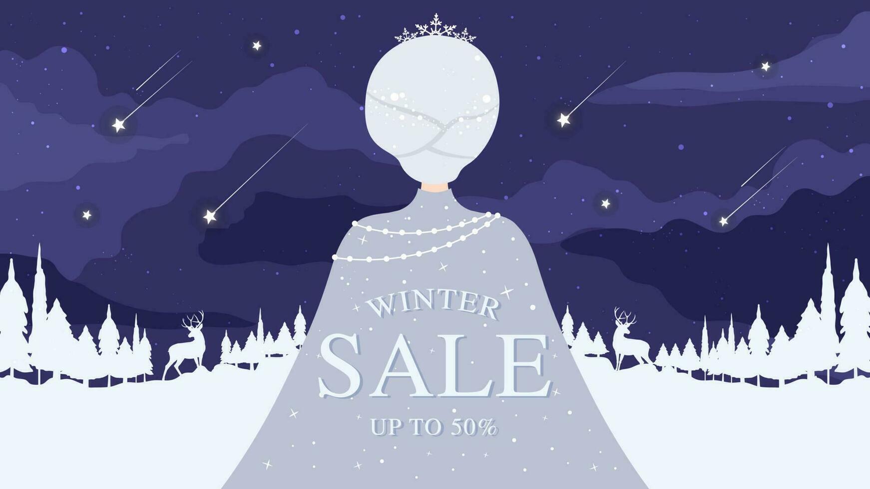 Winter sale banner with beautiful snow queen vector