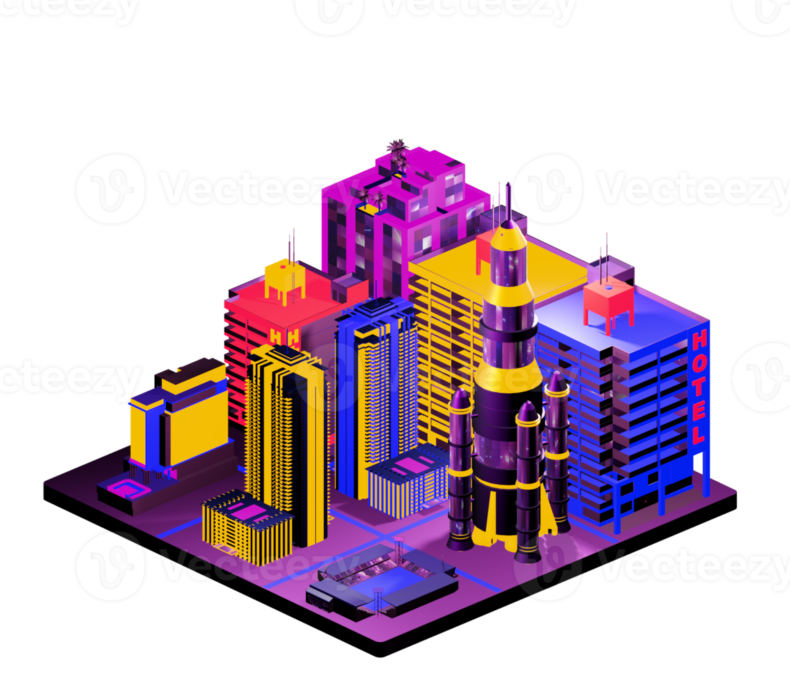 Retro isometric building png