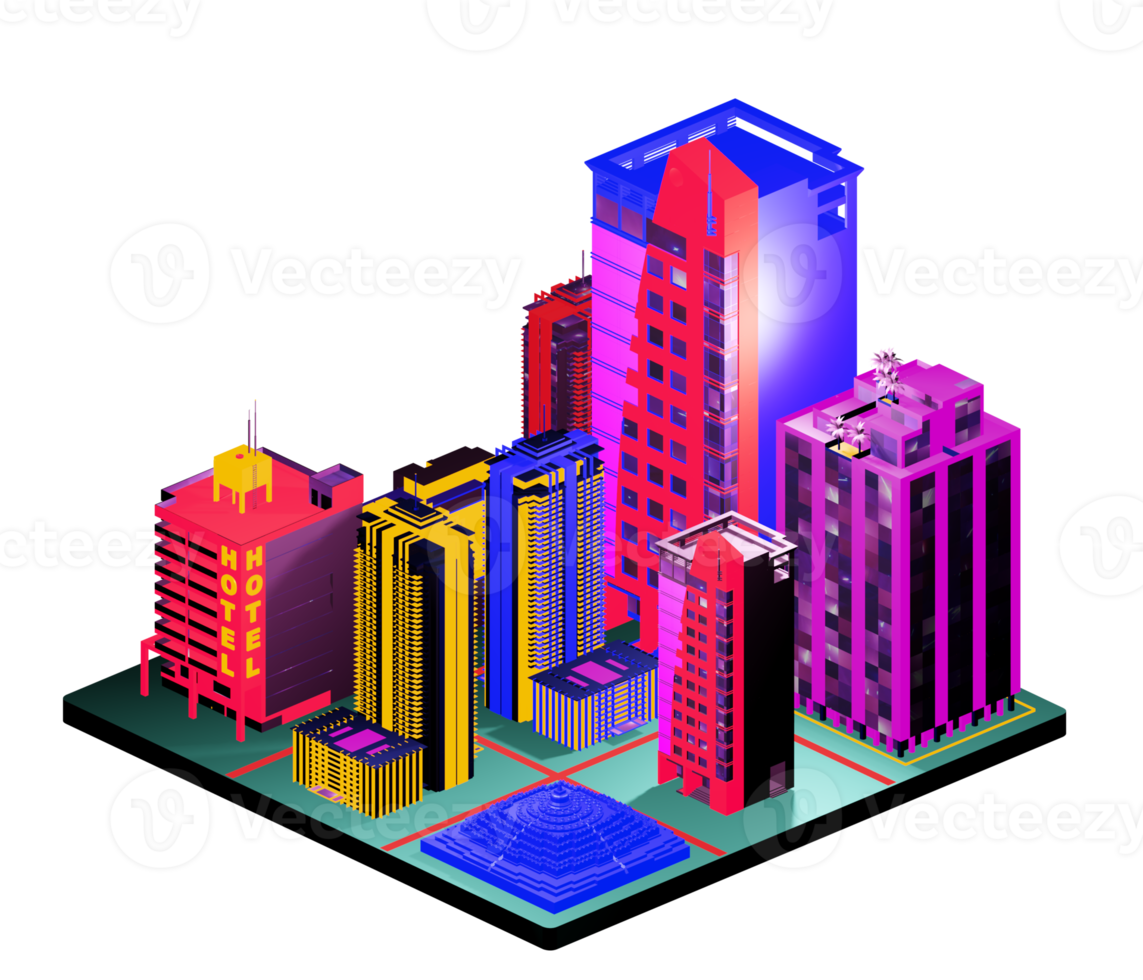 edificio isométrico en estilo retro png