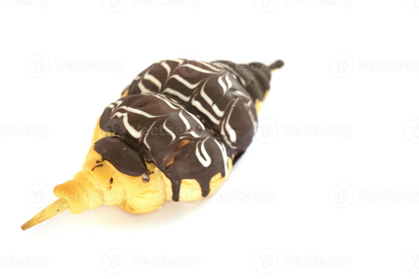double chocolate croissant shape bread isolated on white photo