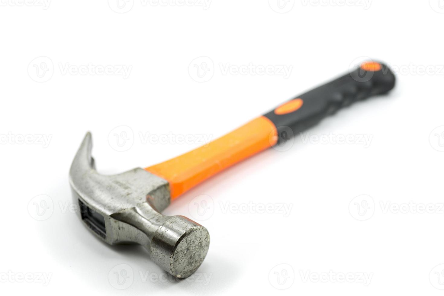 Hammer with orange and black handle isolated on white photo