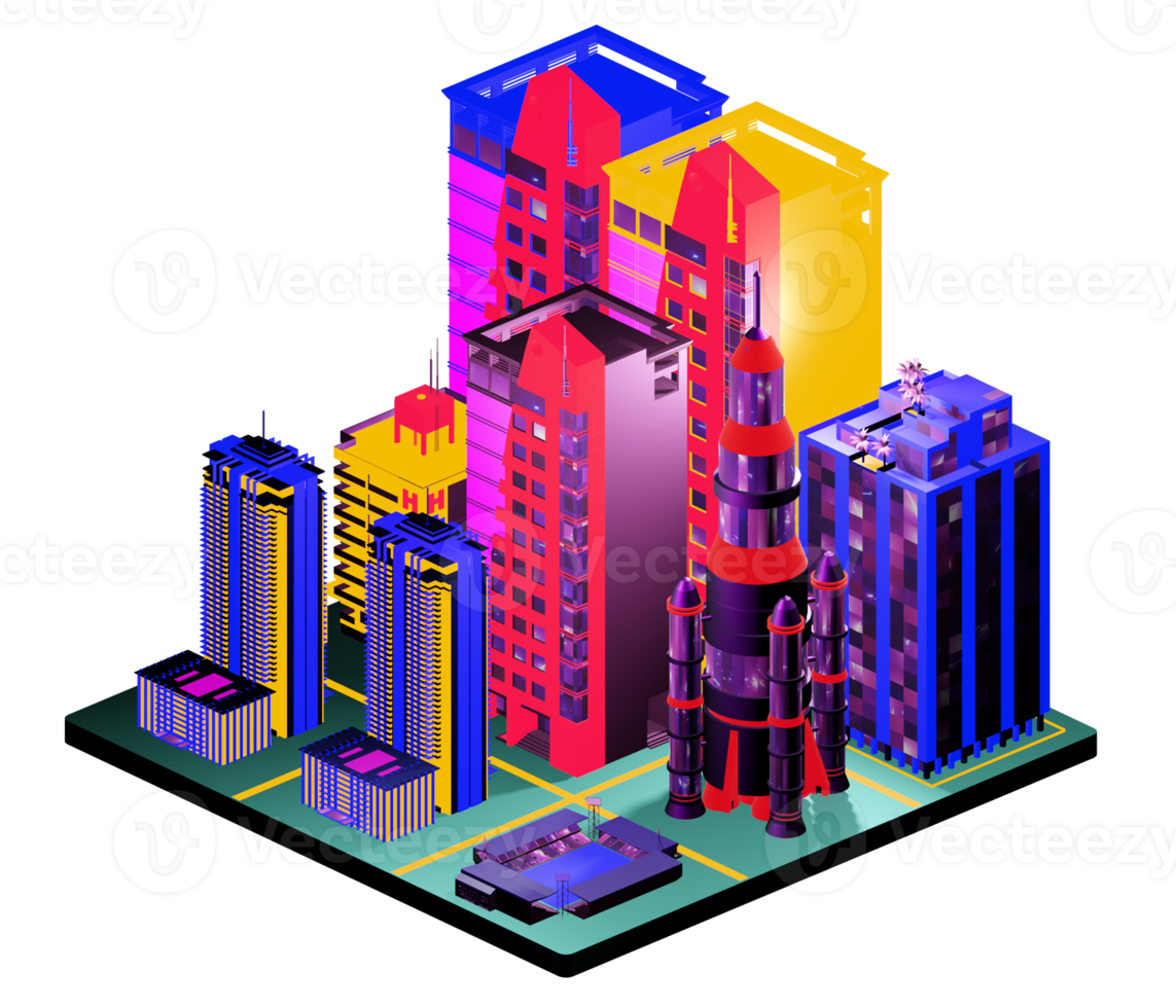 Retro isometric building png