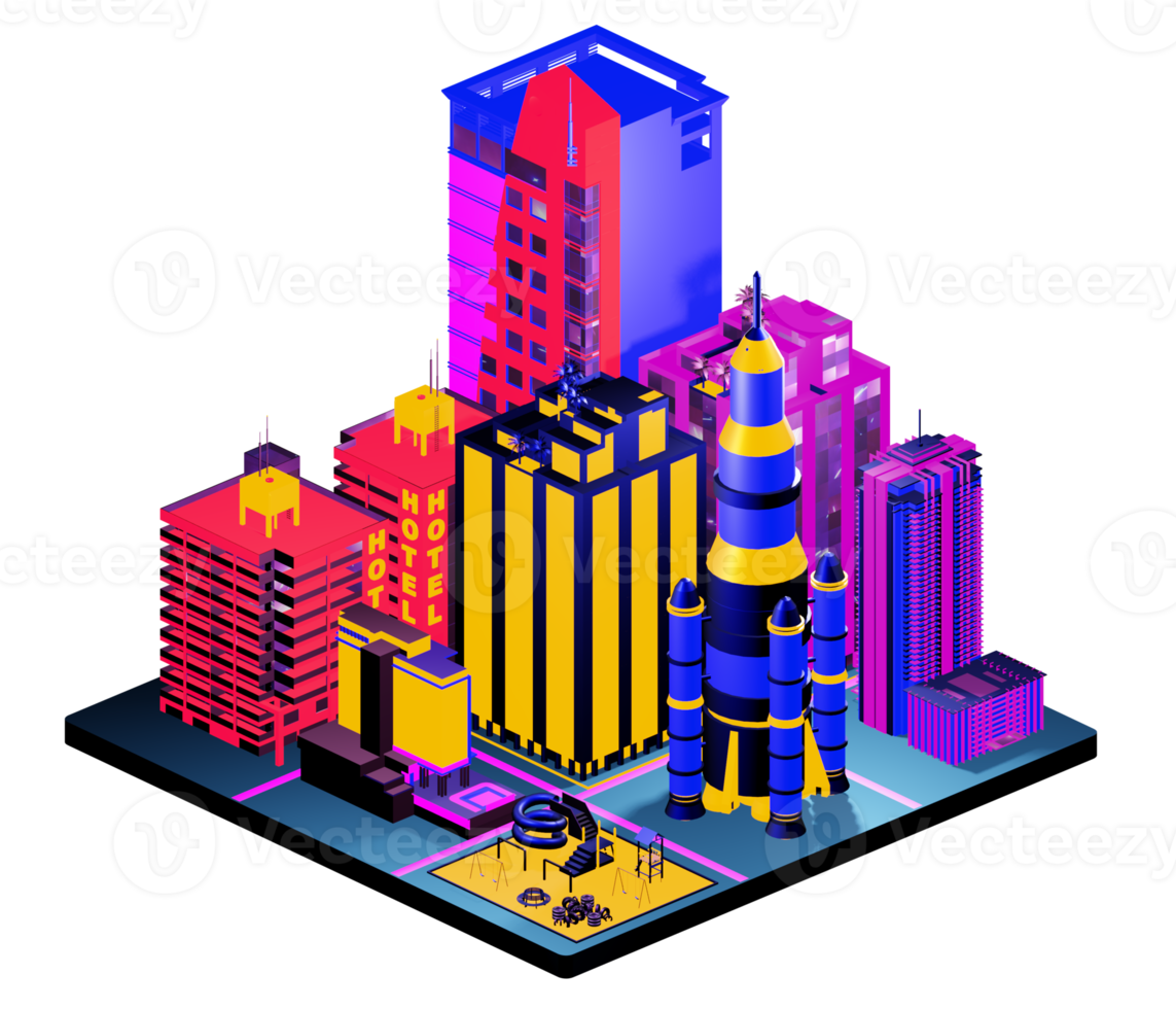 Retro isometric building png
