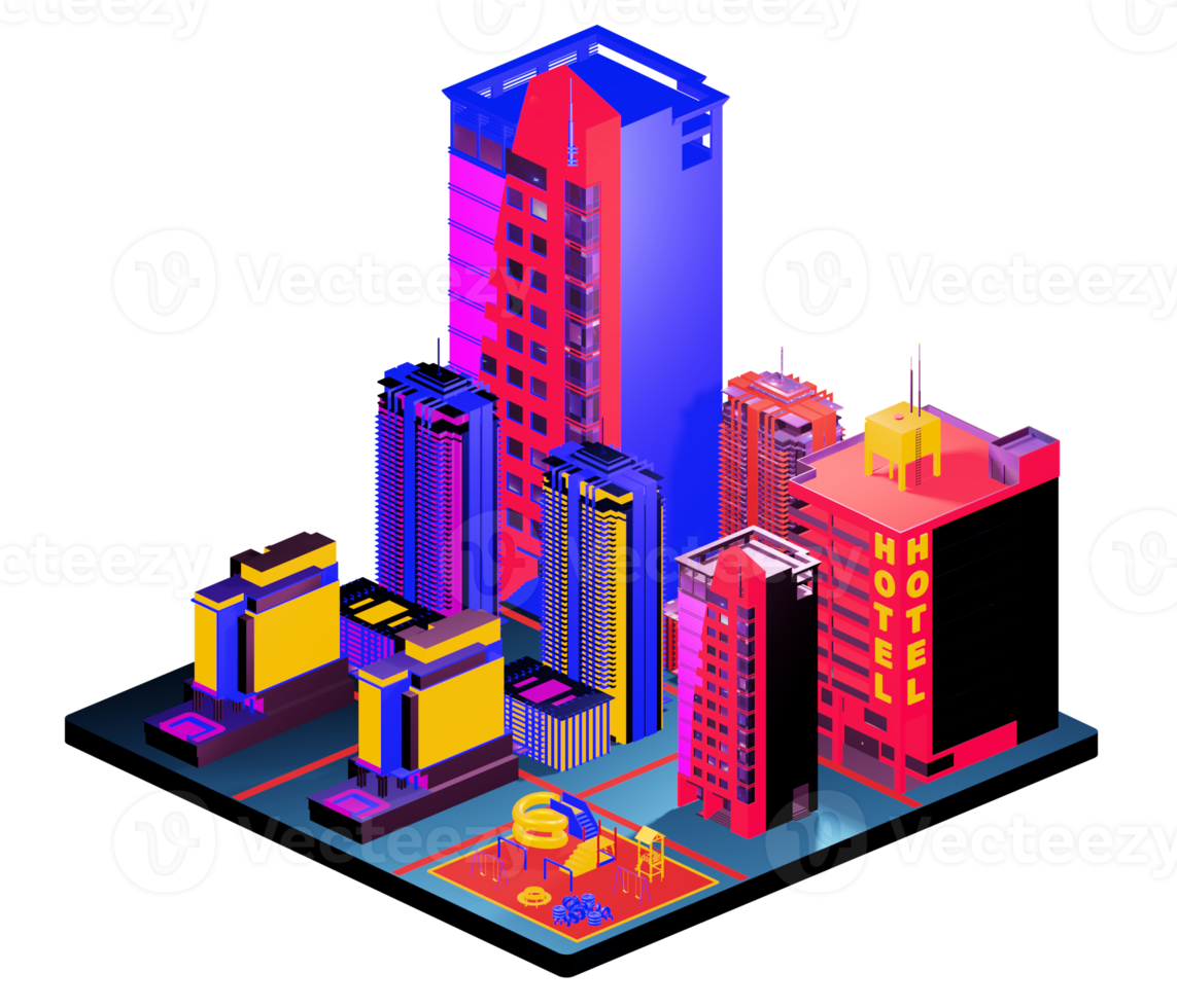 edifício isométrico retrô png