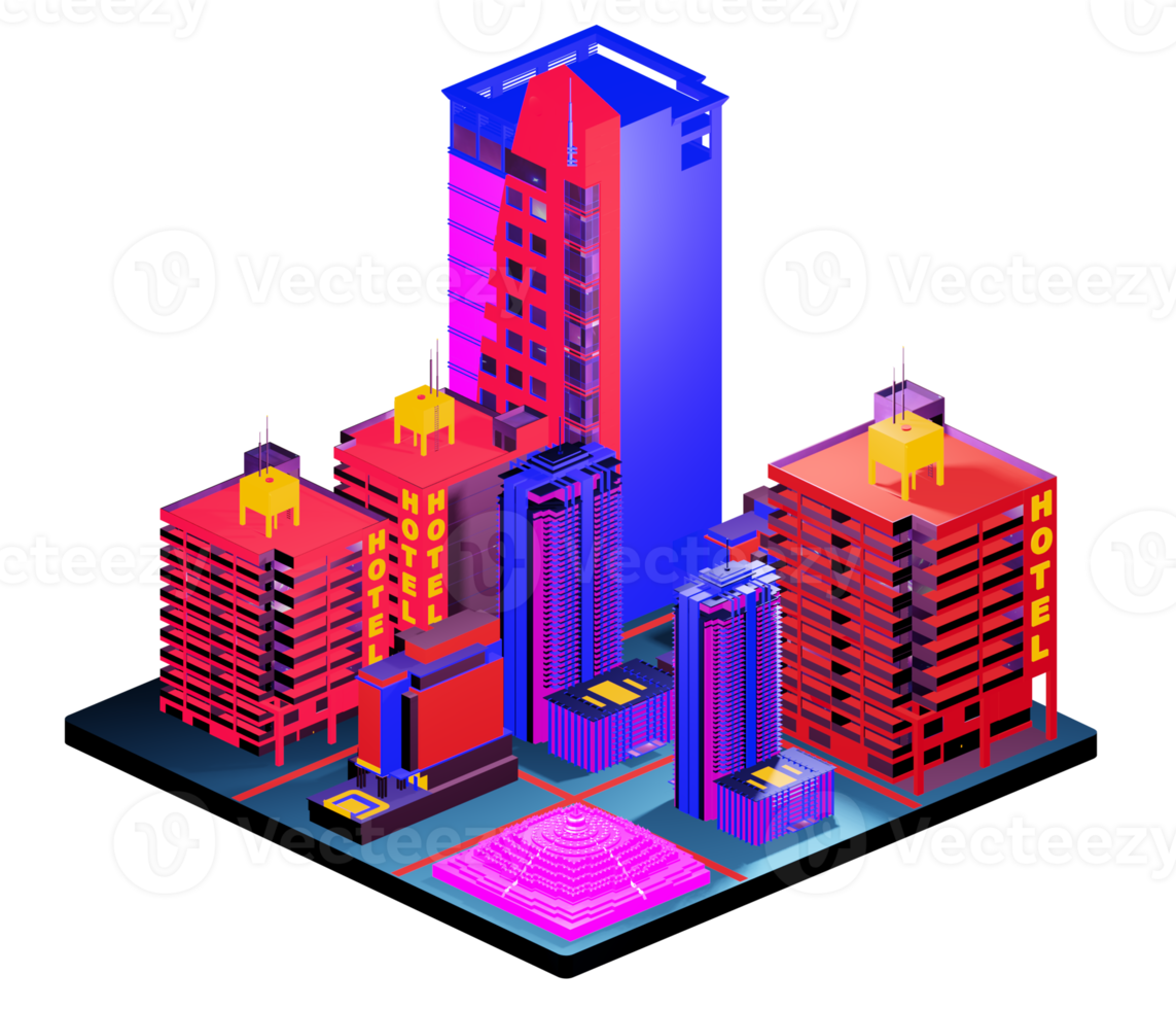 edificio isométrico en estilo retro png