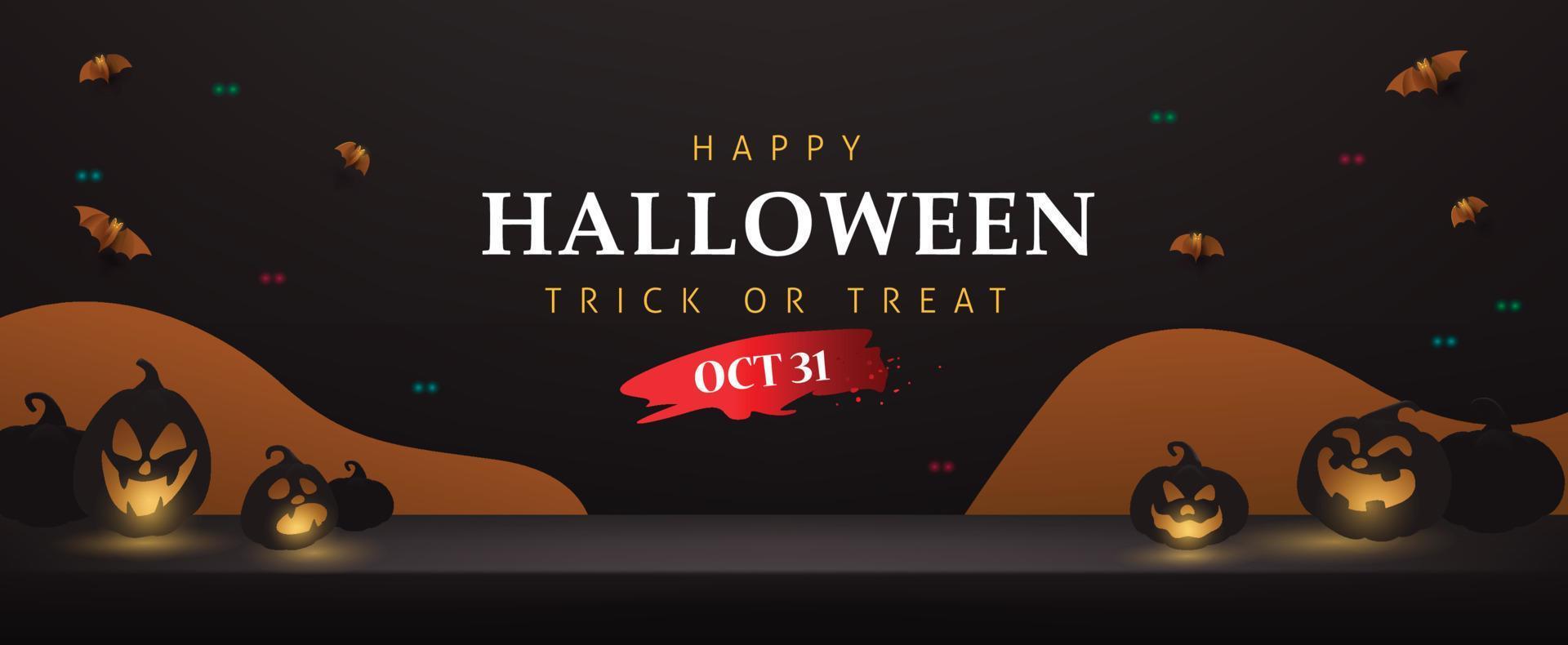 Happy Halloween banner Studio table room product display with copy space and night scene vector