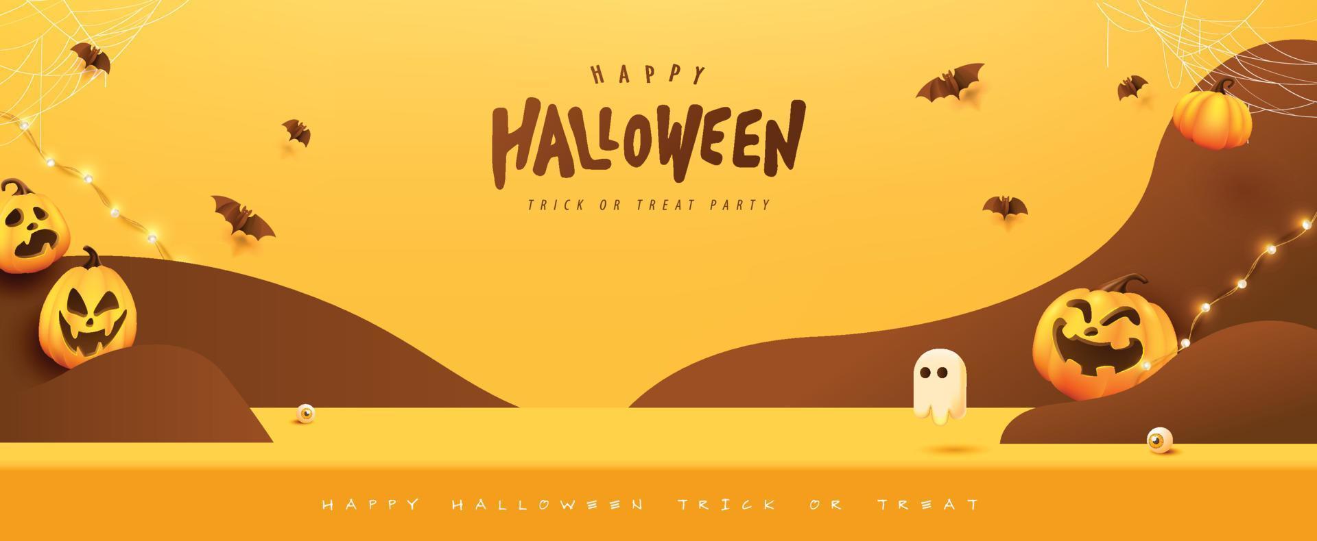 feliz halloween banner studio table room exhibición de productos con espacio de copia vector