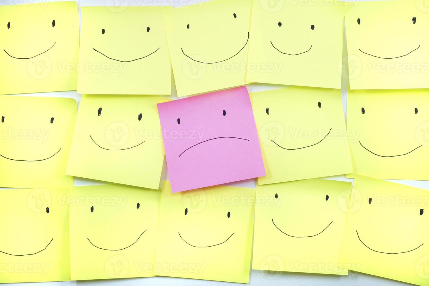 Unhappy and happy concept with sticky notes shape. photo