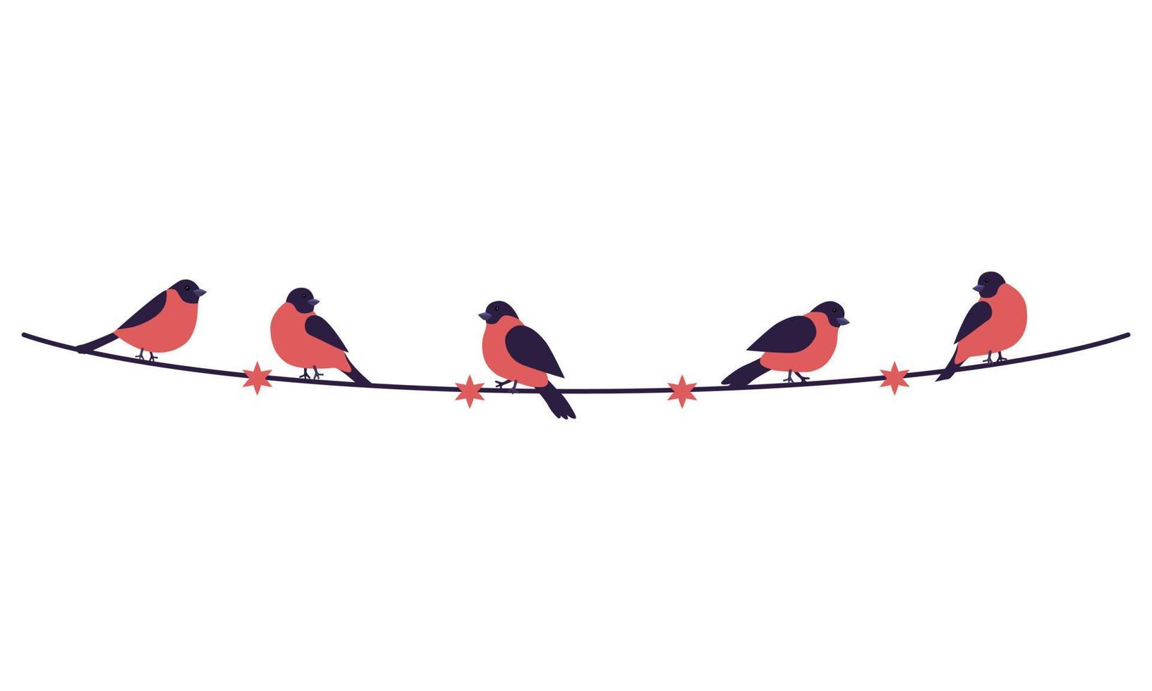 Bullfinches sit on a garland. vector illustration