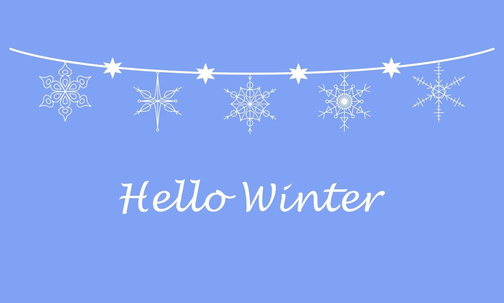 Banner hello winter with a garland of snowflakes. vector illustration
