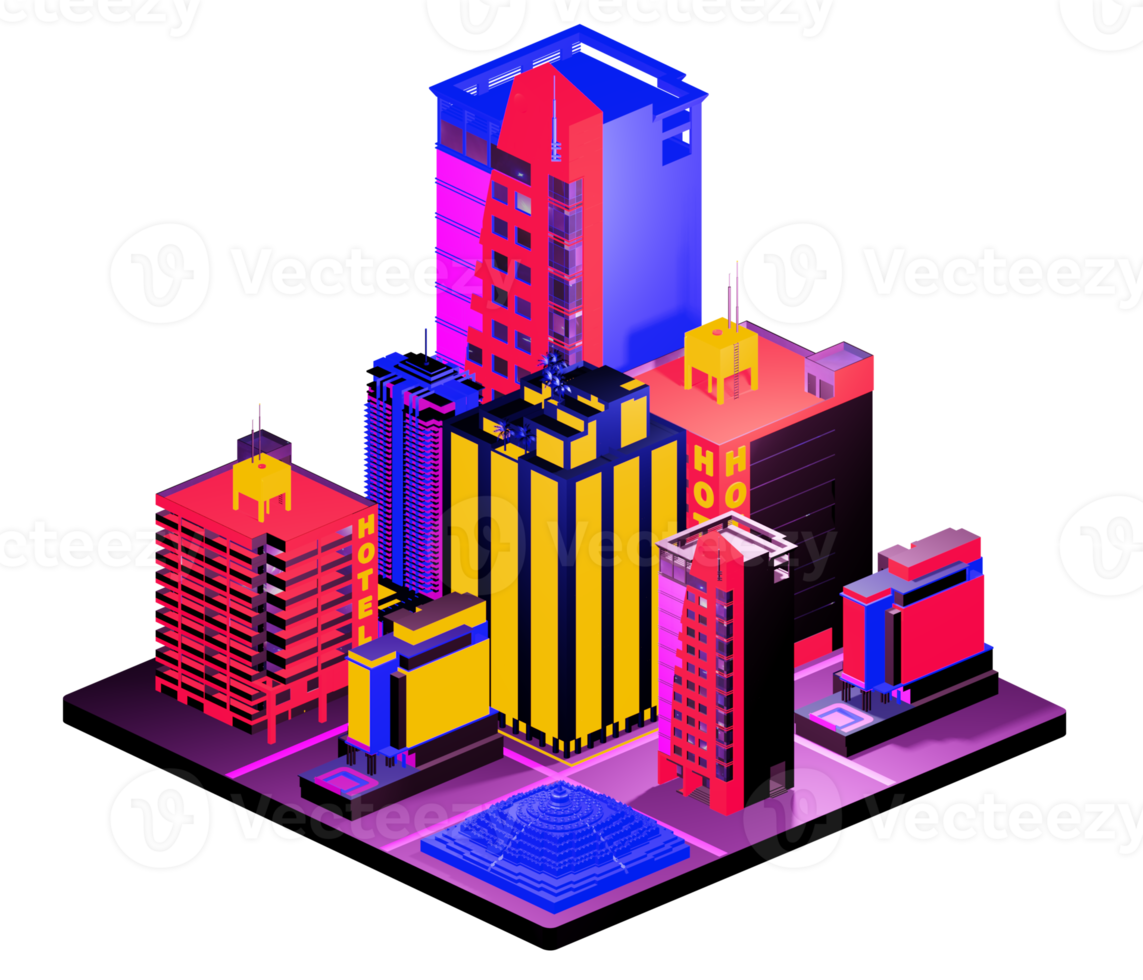 edificio isométrico retro png