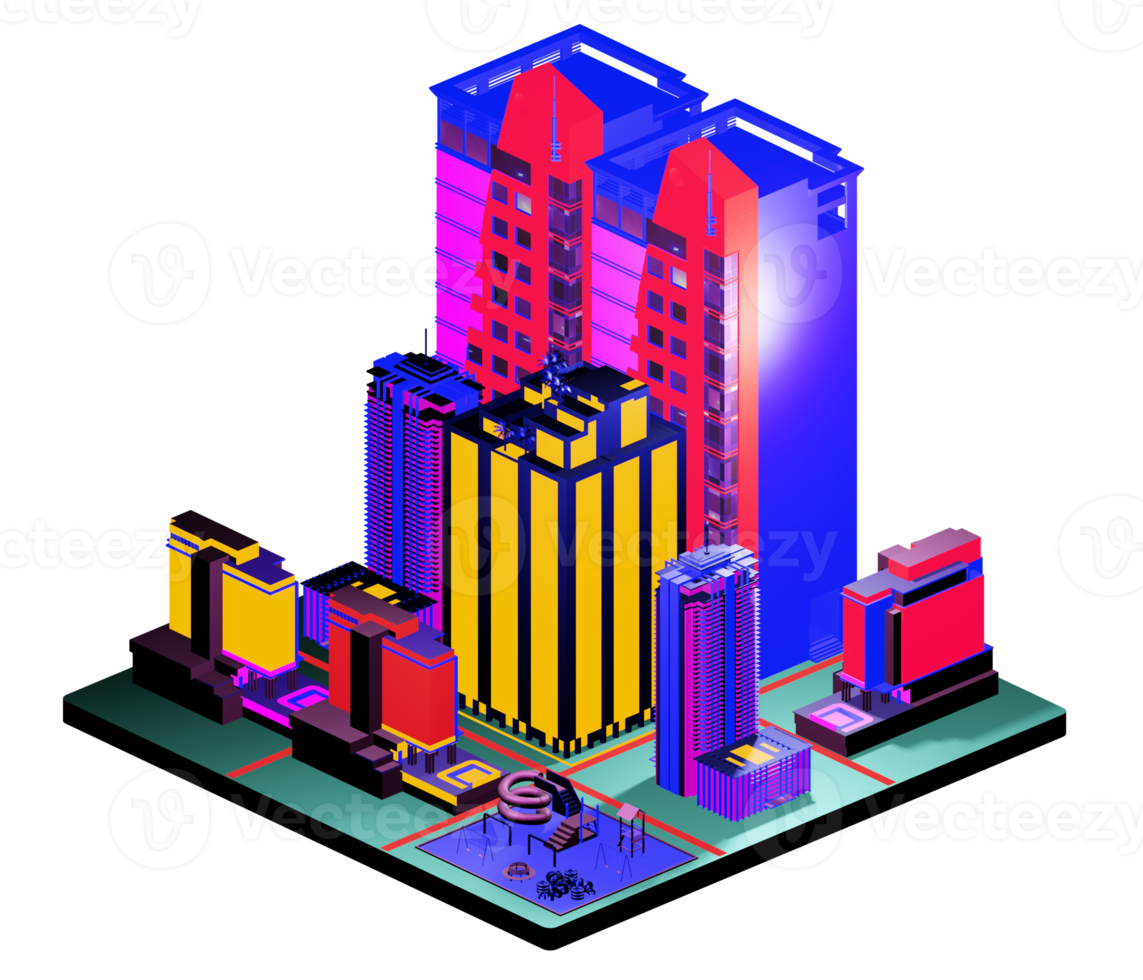 edifício isométrico em estilo retrô png