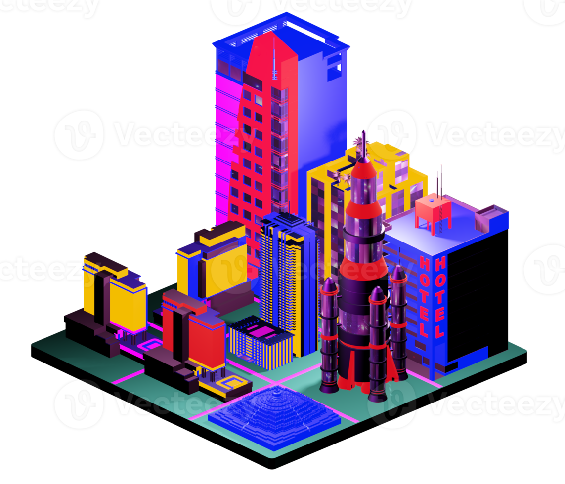 Retro isometric building png