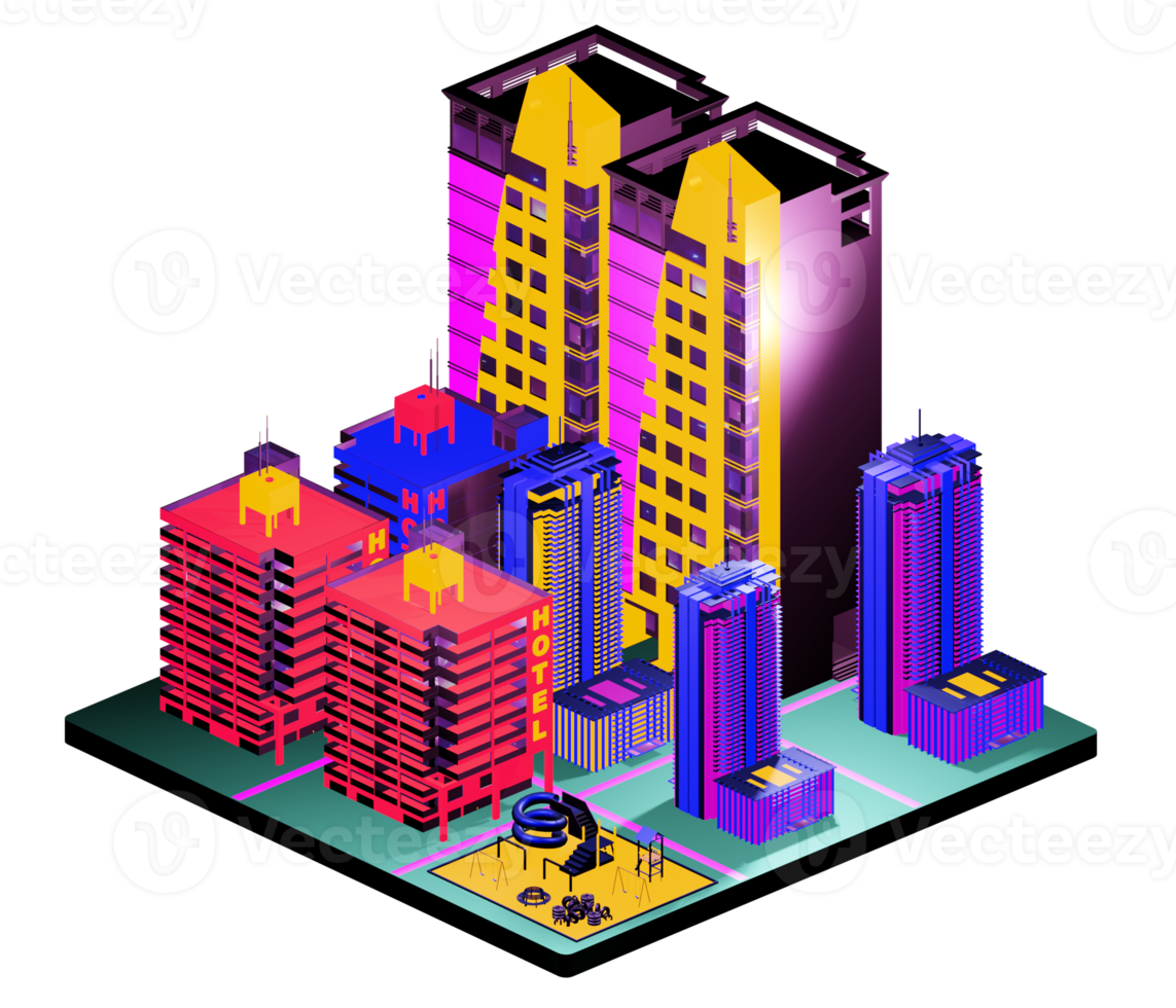 edificio isométrico retro png