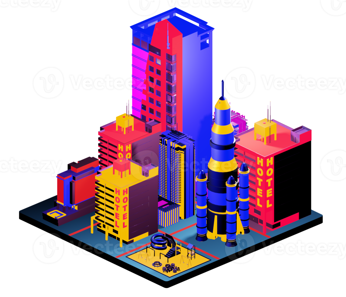 Retro isometric building png