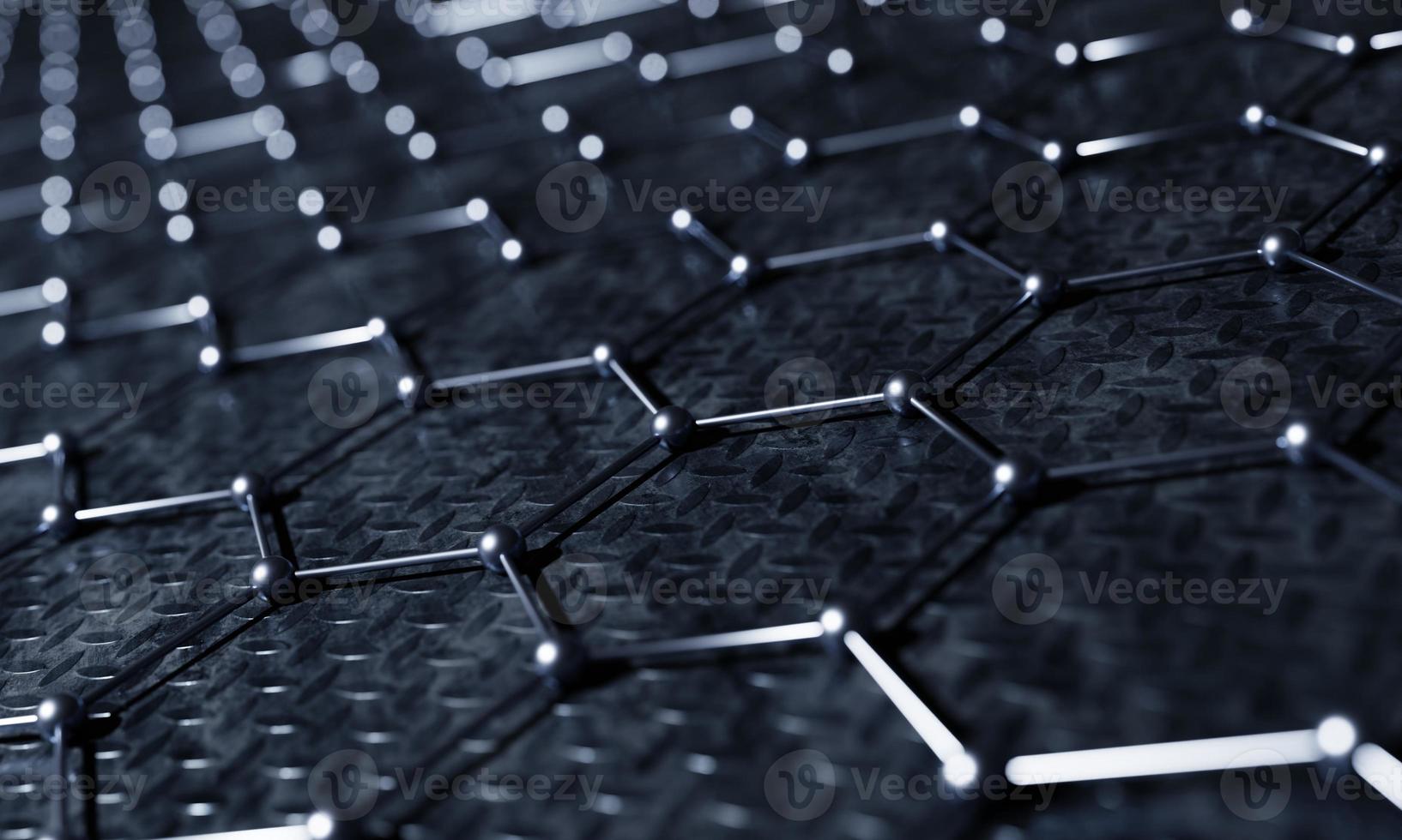 Steel chemical hexagonal structure connection network background. Science and business industrial concept. 3D illustration rendering photo