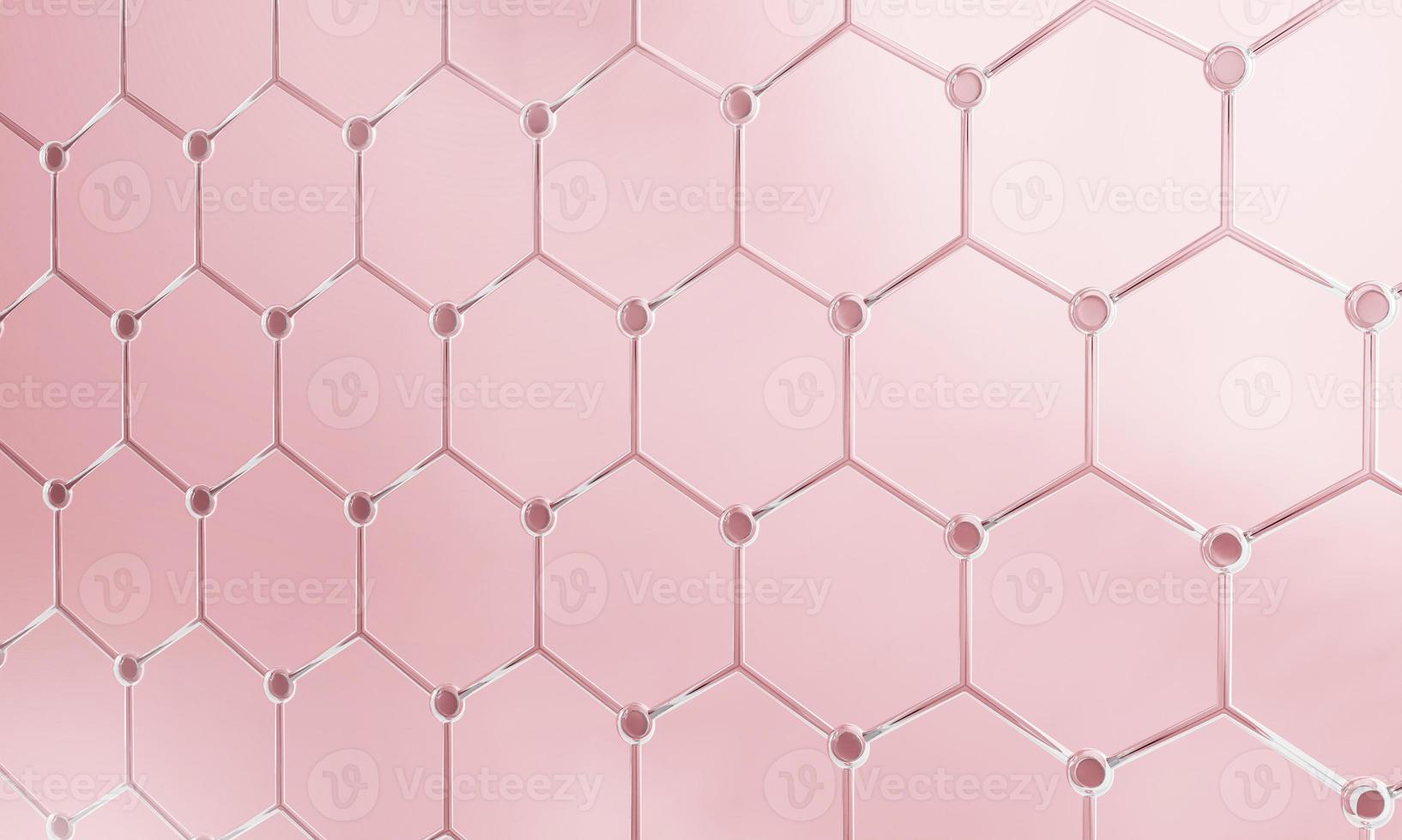 Pink transparency chemical glass hexagonal structure connection network background. Science and cosmetics concept. 3D illustration rendering photo