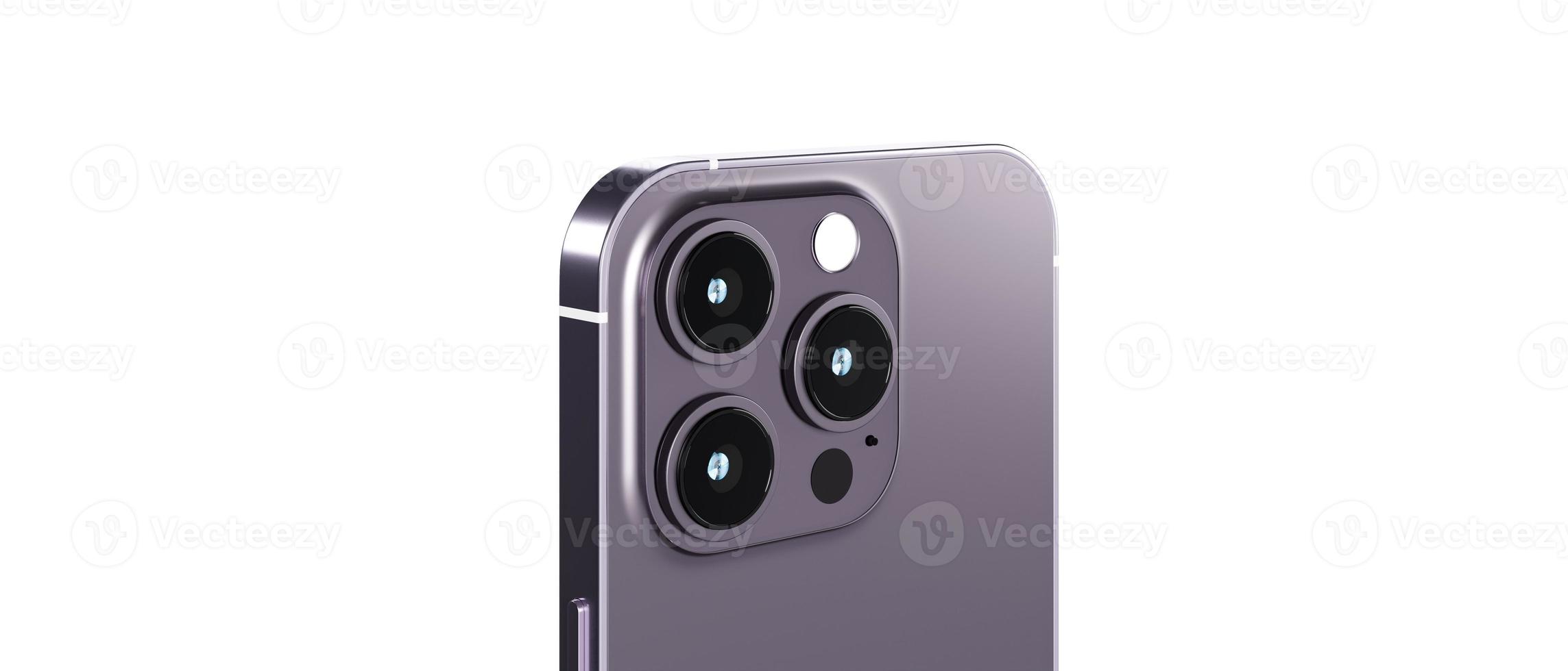Back view of realistic new smartphone mockup with camera in purple color for product advertising UI and UX infographic presentation interface design. Technology concept. 3D illustration rendering photo