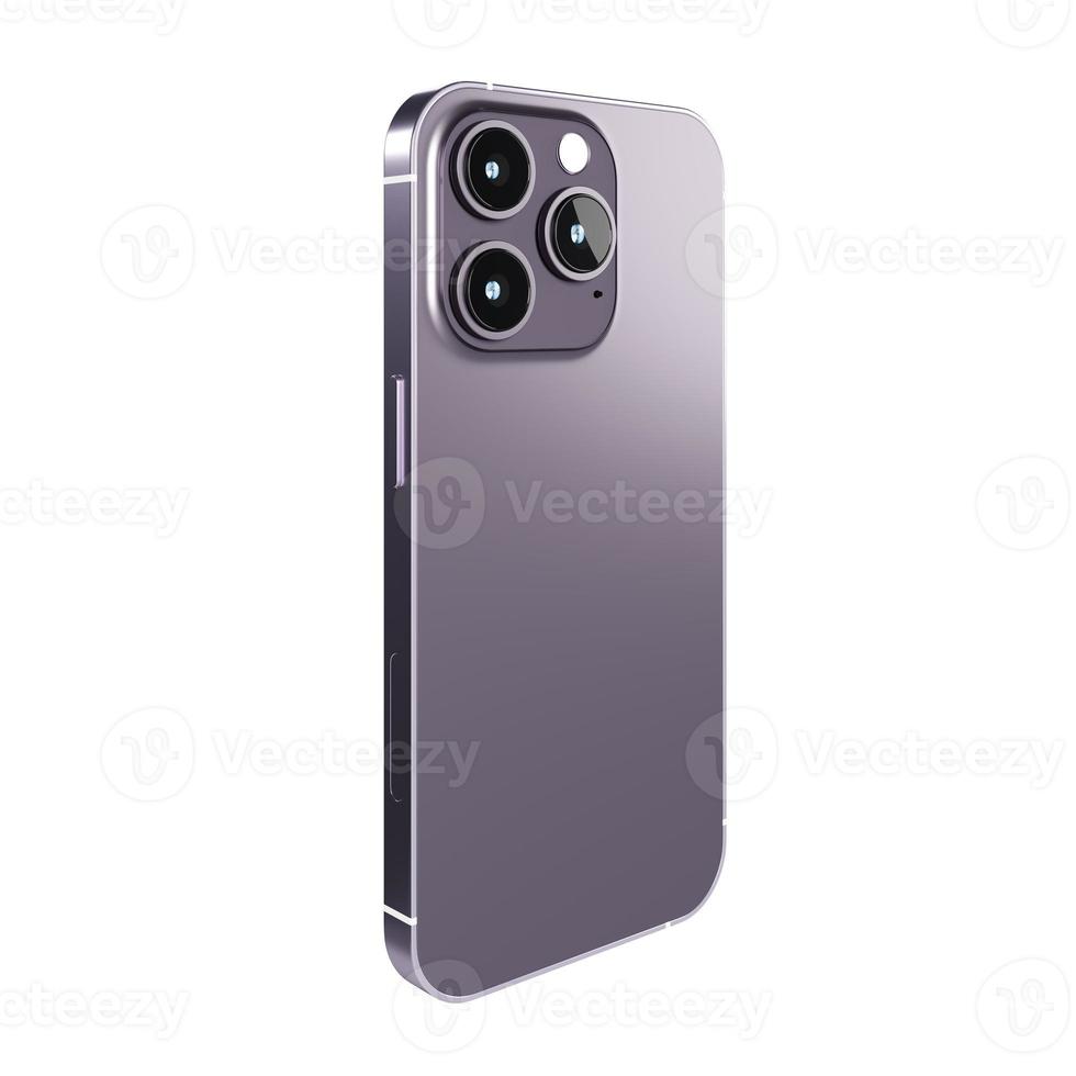 vista posterior de una nueva maqueta realista de smartphone con cámara en color púrpura para publicidad de productos ui y diseño de interfaz de presentación infográfica ux. concepto de tecnología. representación de ilustración 3d foto