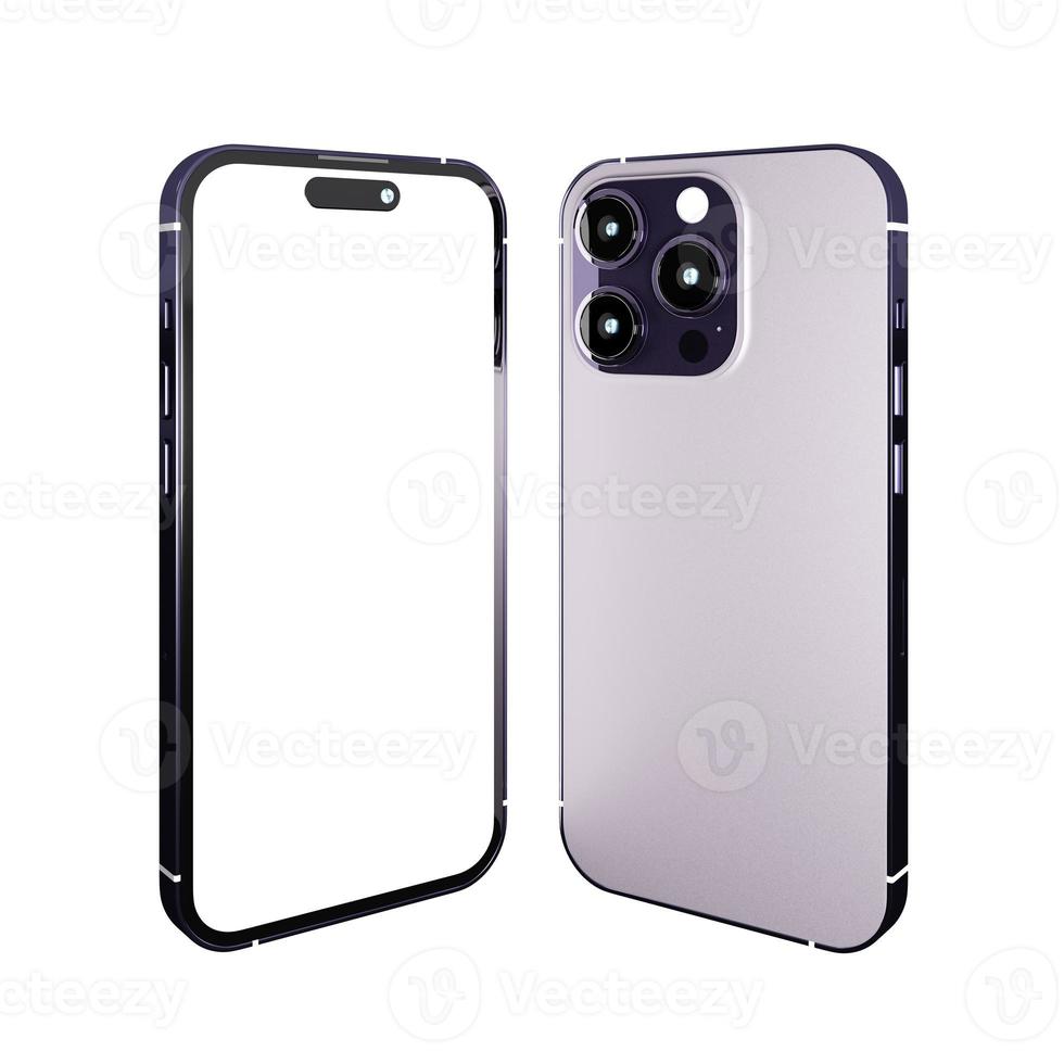 Realistic new smartphone mockup in purple color with device display screen template for product advertising UI and UX infographic presentation interface design. Tech concept. 3D illustration rendering photo