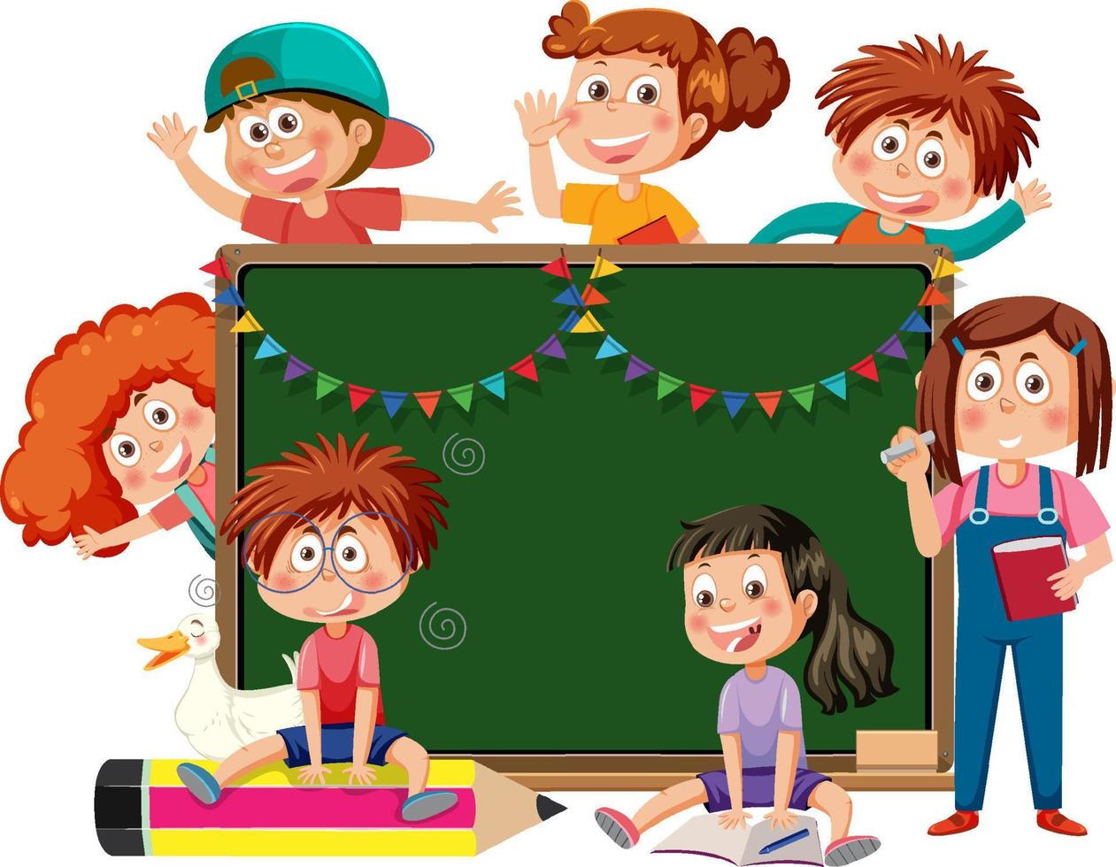 Chalkboard with school kids template vector