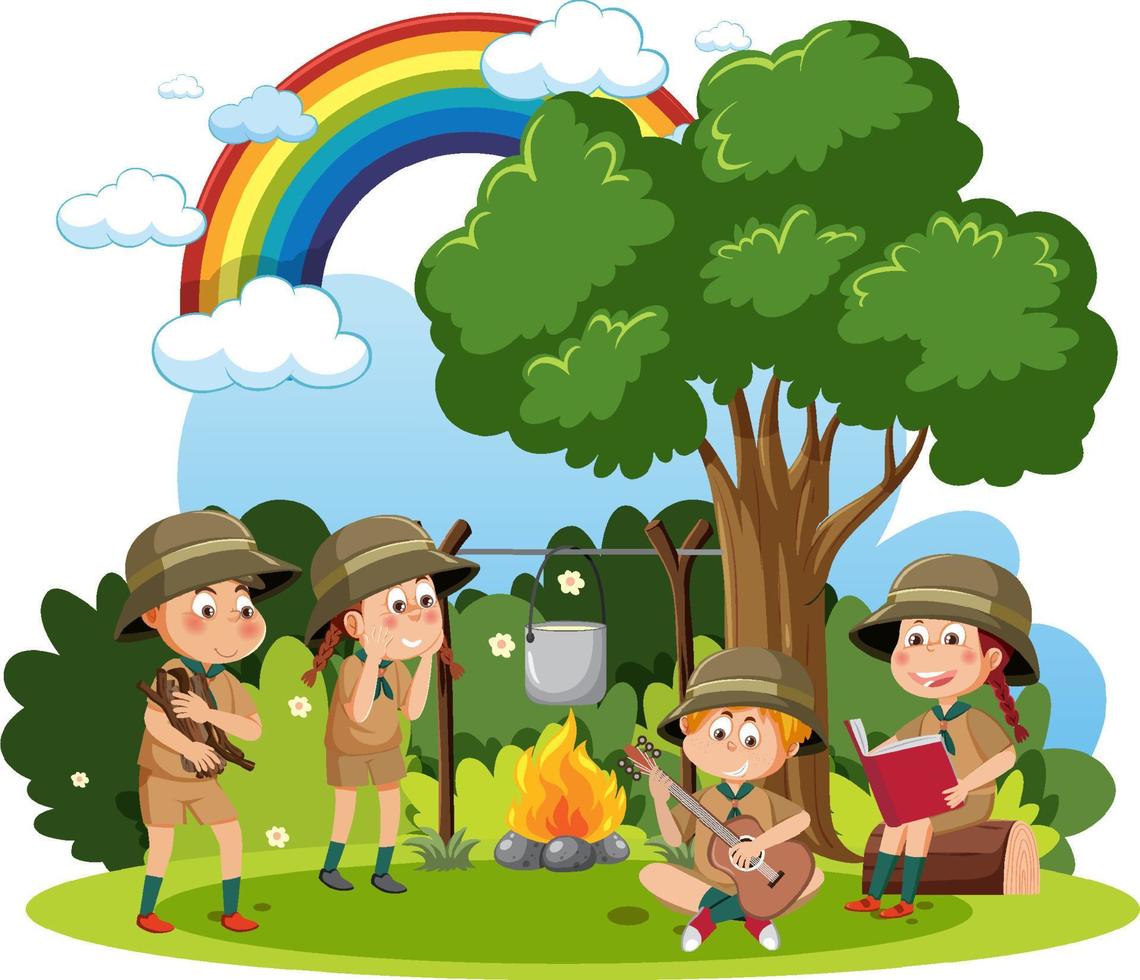 Children camping out at the forest vector