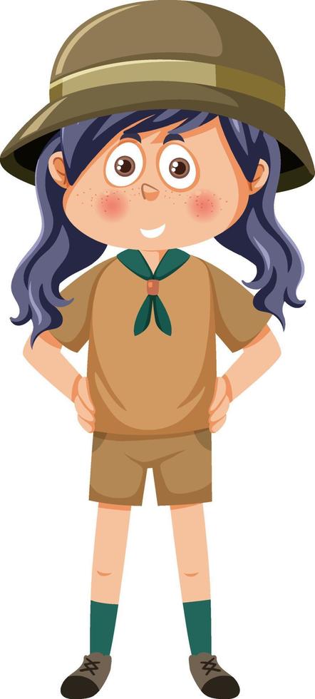 lindo personaje de dibujos animados de niña exploradora vector