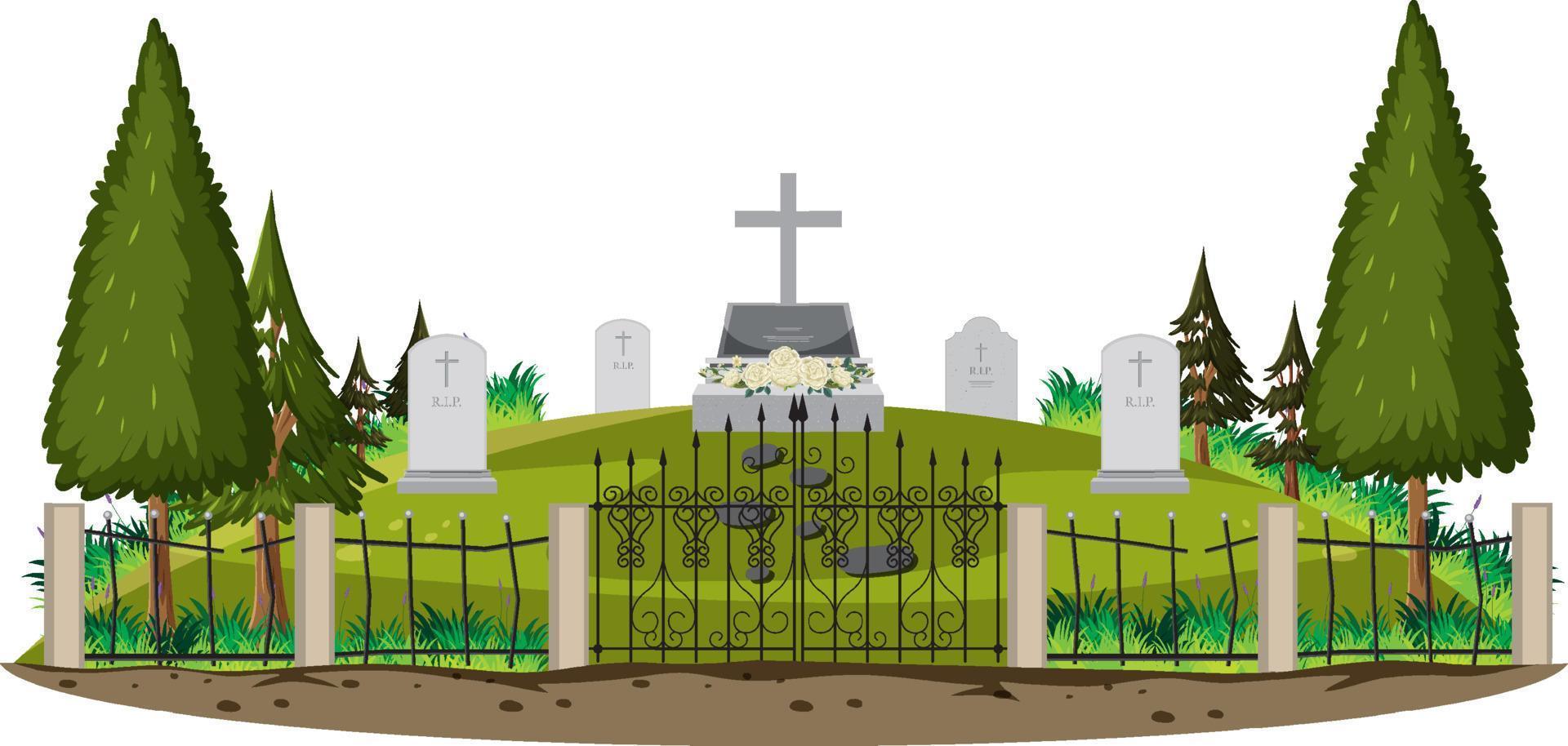 Cemetery graveyard scene isolated vector