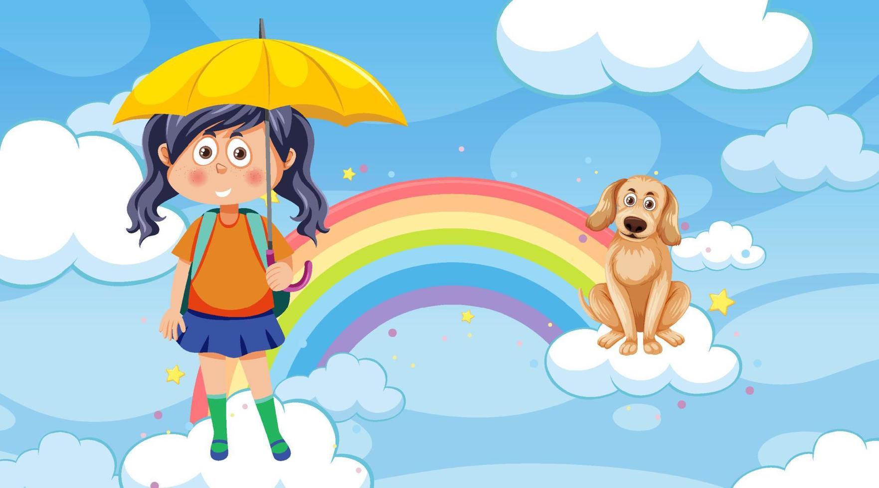 Cute girl with her dog in the sky vector