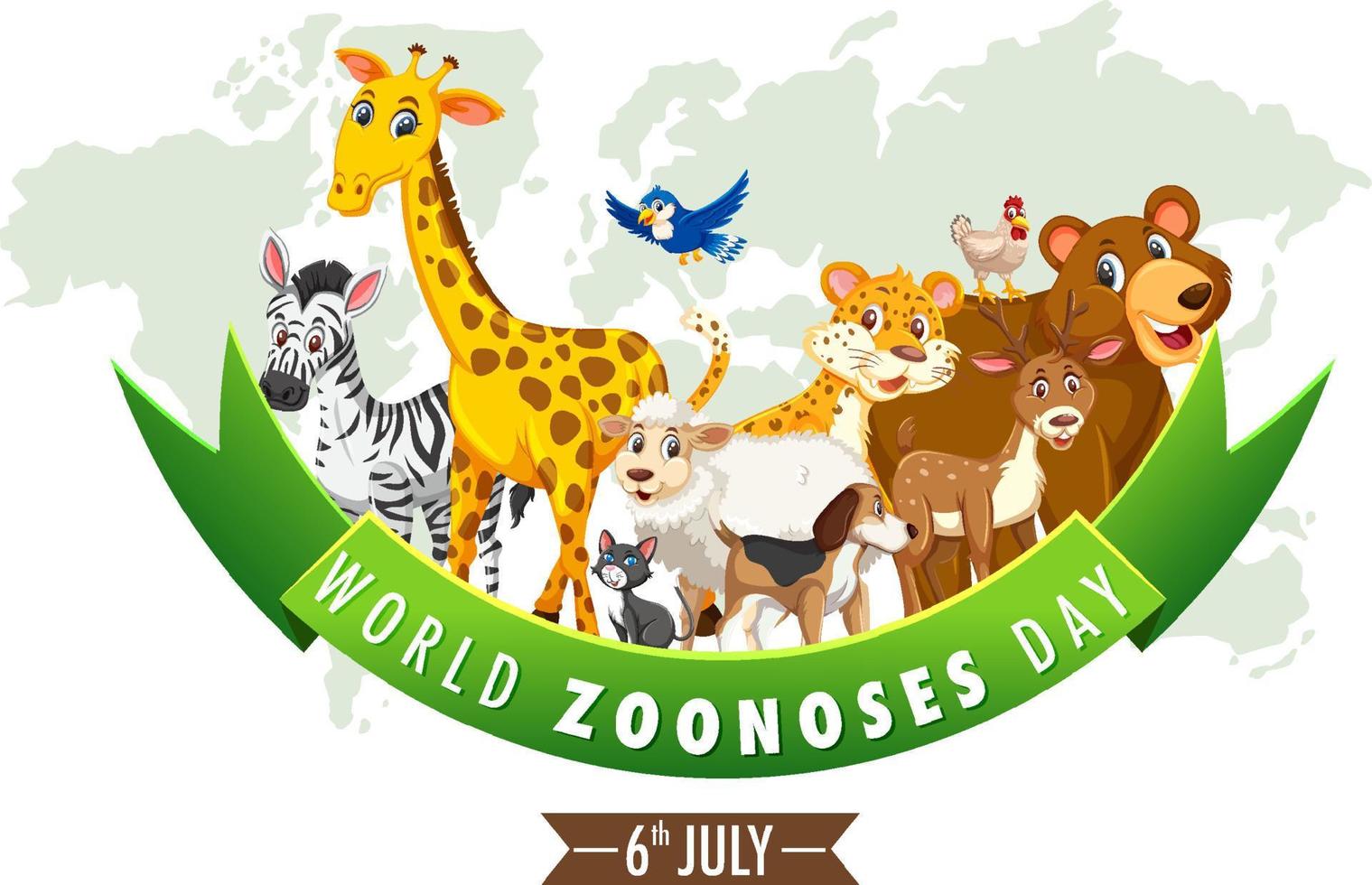 diseño de banner del día mundial de las zoonosis el 6 de julio vector